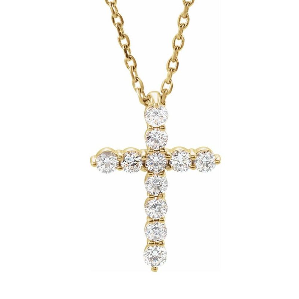 14K Yellow Gold 1/4 CTW Diamond 11-Stone Cross Necklace, 16-18 Inch